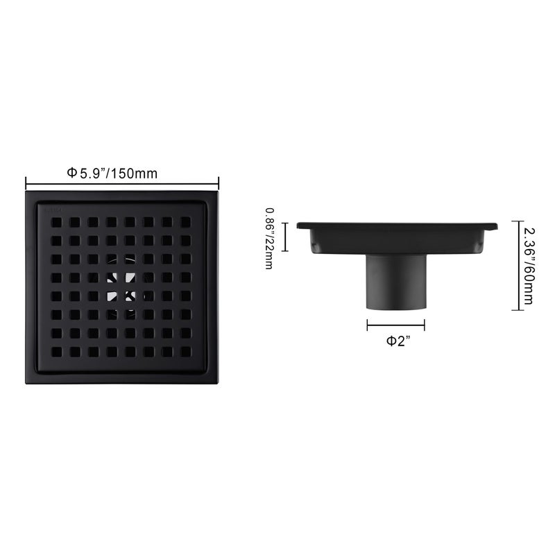 orhemus 6 inch Stainless Steel Shower Floor Drain with Threaded Adapter, Removable Grid Cover, Black - Image 4